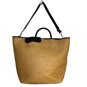 Woven Straw Tote Bag with Decorative Bow